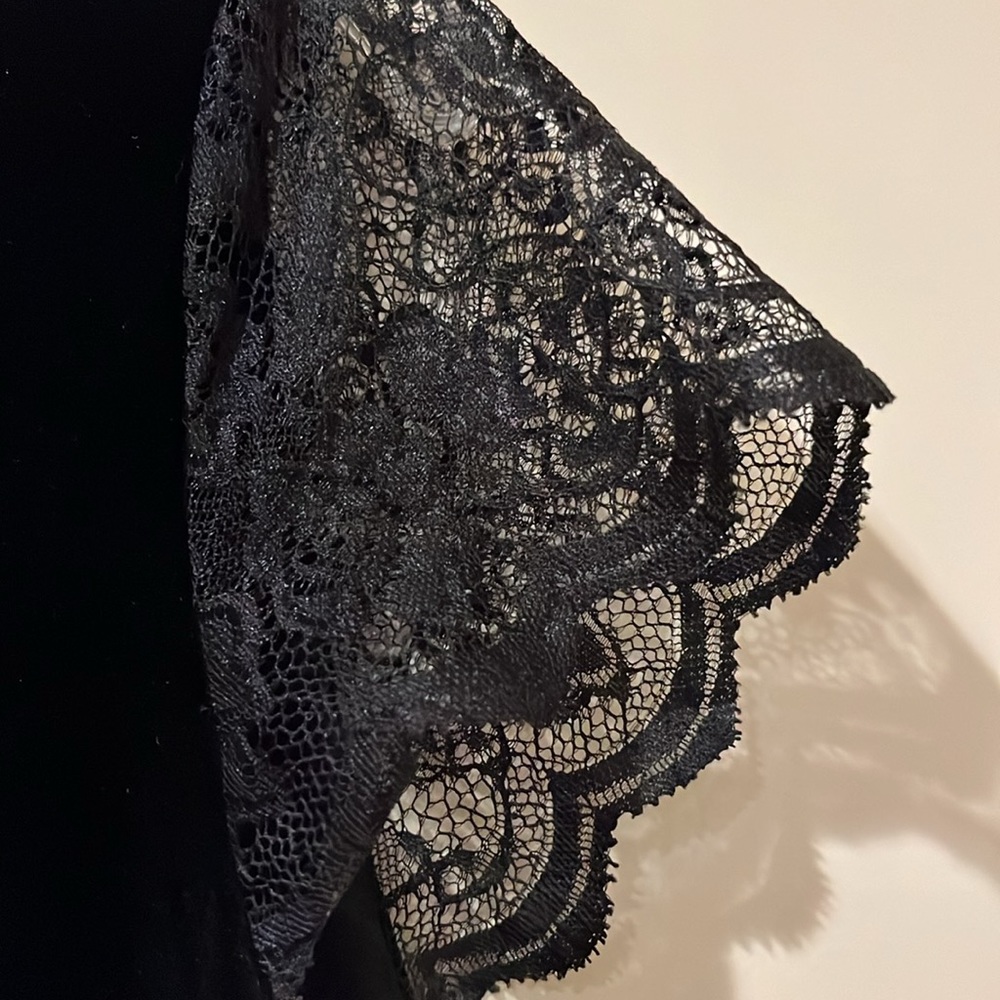 Ann Taylor Loft black velvet top with lace cap sleeves and bodice trim. - Picture 8 of 8